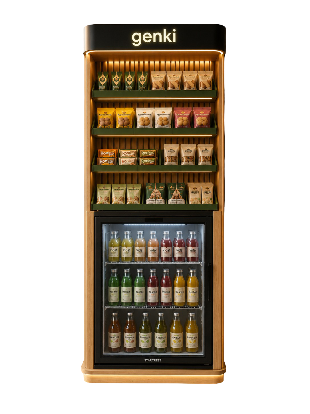 Free-standing Genki Tower Fridge station with built-in fridge